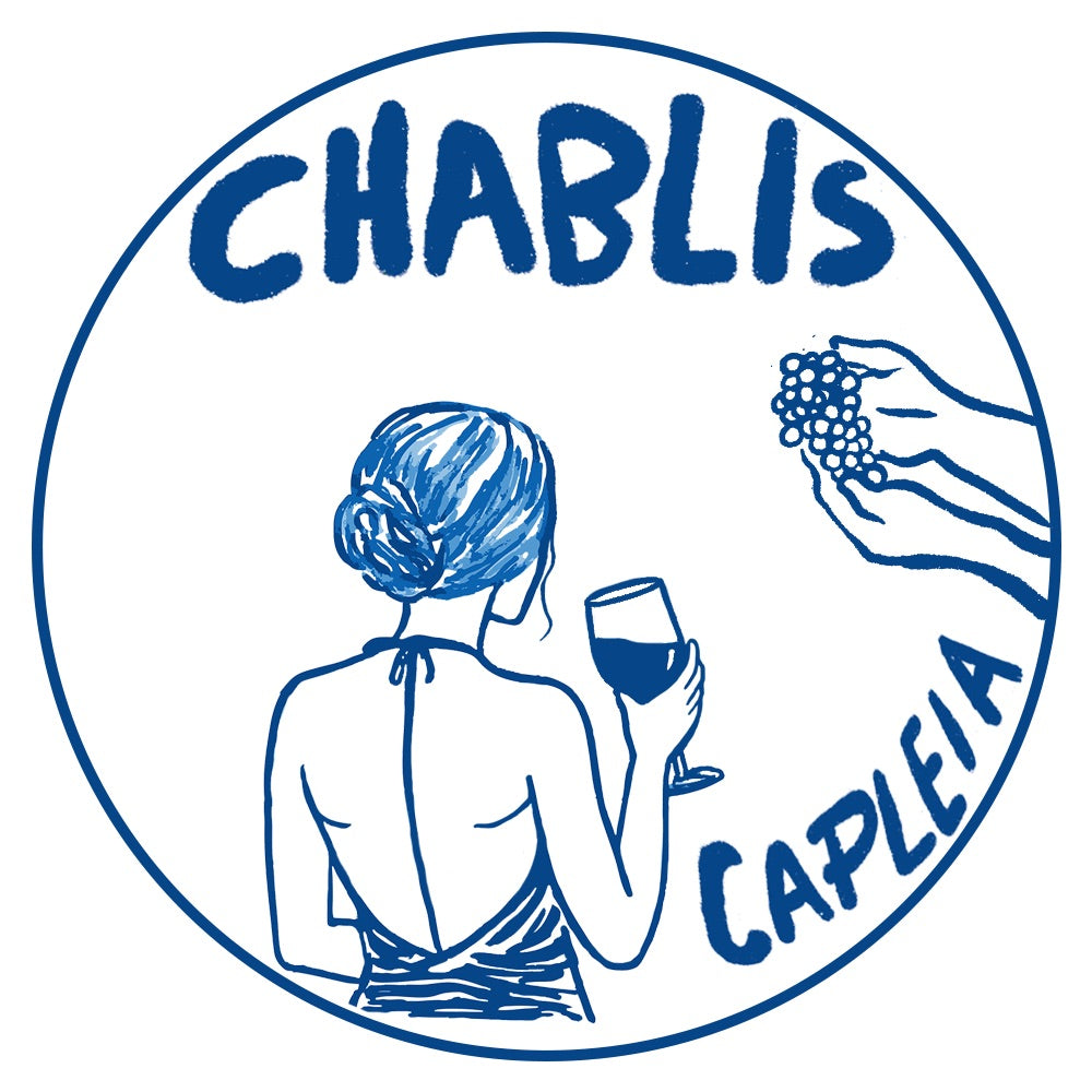 Image of Dessous de verre 'L'Art du terroir' illustrant une femme dégustant du Chablis, couleur bleue, pack de 6.